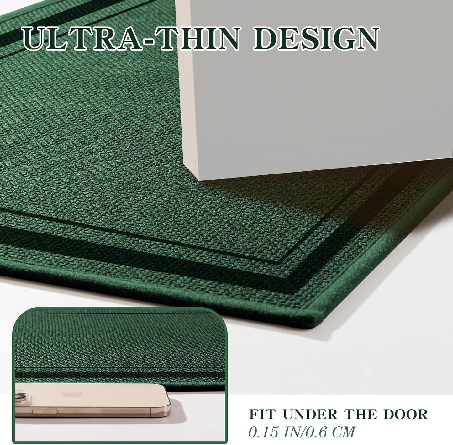 chakme Bathroom Rugs Mat 59x24, Ultra Thin Non Slip Bath Mat Large Quick Dry Absorbent Bath Mat for Bathroom Floor, (Dark Green, 59"x24")