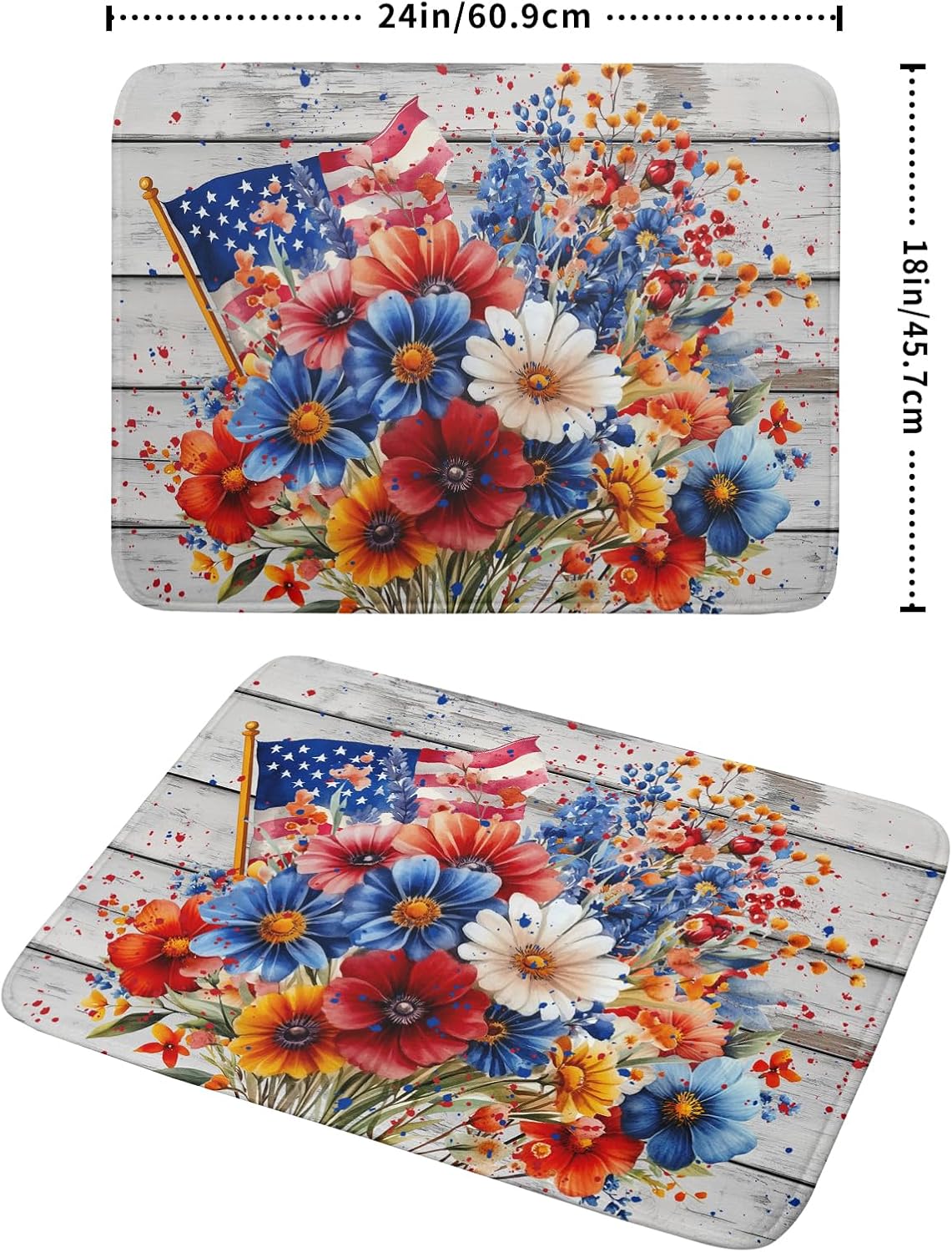 4th of July Dish Drying Mat 18x24 inch Patriotic Floral Fast Dry Microfiber Reversible Dish Drainer Rack Pad Kitchen Counter Accessories