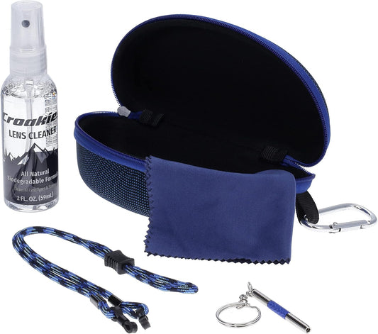 Croakies Eyewear Care Kit with 1(2oz) All Natural VOC Free Lens Cleaner + (1) Hard Case + (1) Microfiber Cloth + (1) Eyewear Retainer + (1) Repair Tool (Blue)