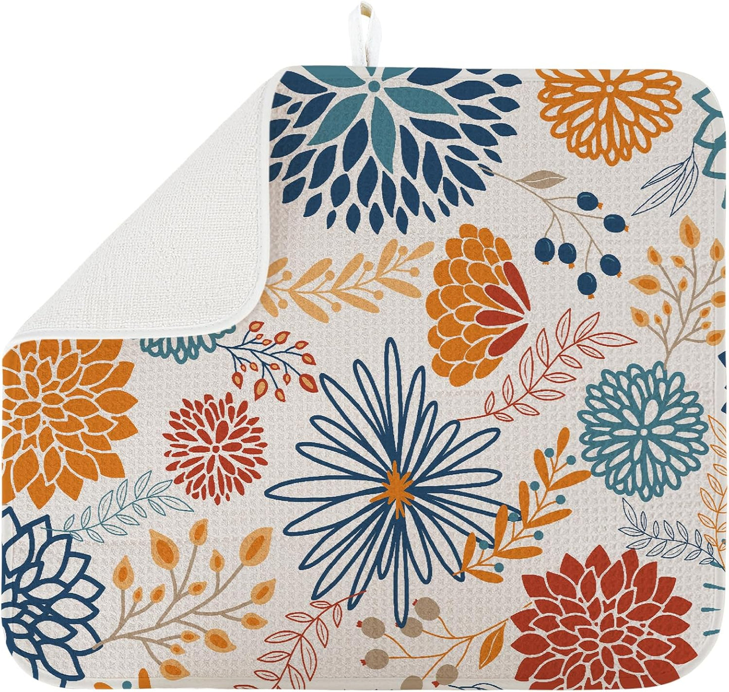 Dish Drying Mat for Kitchen Counter Large 18" x 24" Modern Flower Absorbent Microfiber Dishes Drainer Rack Mats Pad Reusable Washable