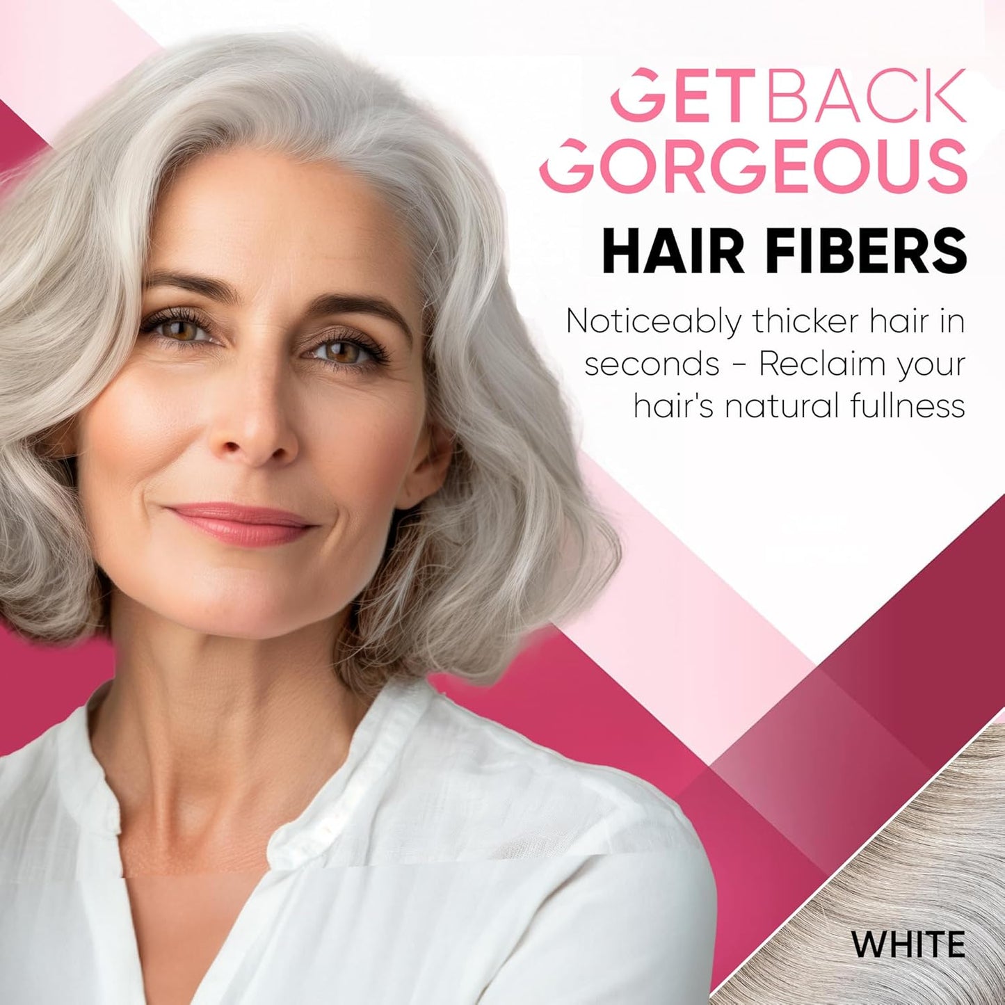 GBG Hair Fibers for Thinning Hair & Bald Spots (White) - 25g Bottle - Conceals Hair Loss - Instant Cover Up & Volume in 30 Seconds, Hair Powder for Women & Men - Cruelty Free