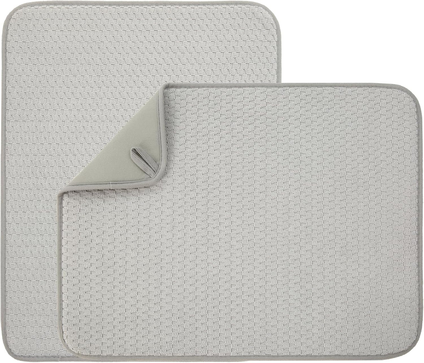 2 Pack Microfiber Dish Drying Mat for Kitchen Counter,Ultra Absorbent Dish Drainer Mat ,Dish Drying Pad , Dish Rack Mat 20×15 Inch (Silver Gray)