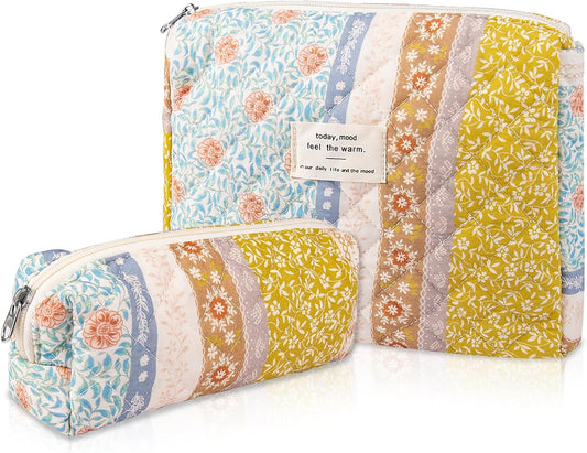 2PC Makeup Bag Set, Cute Cosmetic Bag for Women Girls, Floral Coquette Aesthetic Toiletry Bag, Travel Make Up Organizer Bag (Color-Coded Floral)