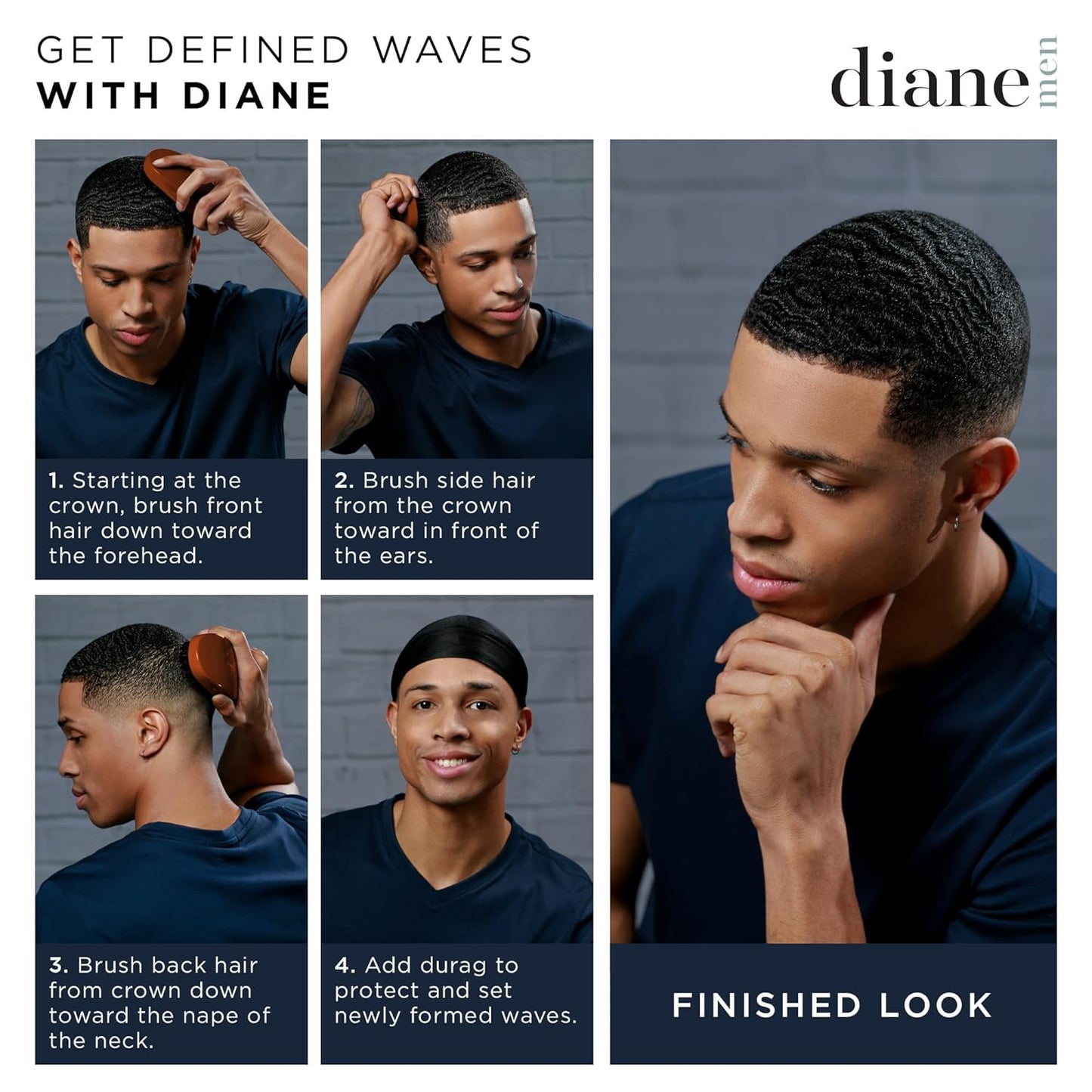 Diane Premium 100% Boar Bristle Club Wave Styling Brush for Men and Barbers, Medium-Firm Bristles for Thick Coarse Hair, Detangling, Smoothing