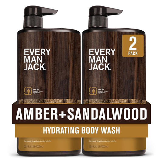 Every Man Jack Nourishing Amber + Sandalwood Mens Body Wash for All Skin Types - Cleanse, Nourish, and Hydrate Skin with Naturally Derived Coconut, Glycerin - 33.8 fl oz - 2 Bottles