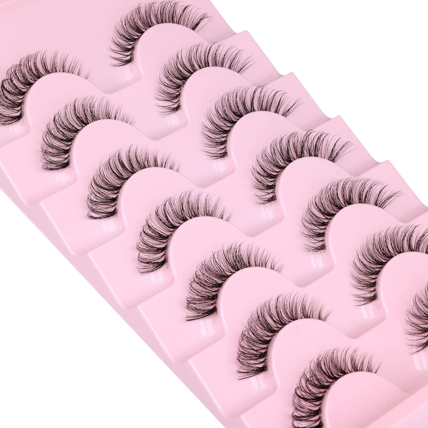 JIMIRE Lashes Natural Look Clear Band Demi-Wispies Short False Eyelashes Fluffy 3D Cat Eye 13MM Strip Lashes 7 Pairs Pack