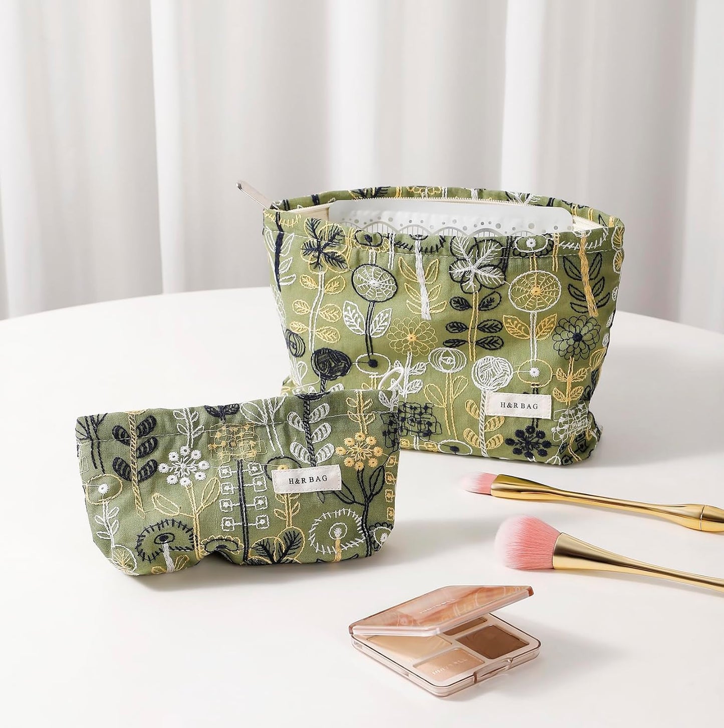 2 Pcs Makeup Bags, Large Cosmetic Bag Travel Toiletry Bag Organizer for Women, Embroidery Craft,Makeup Bag Small Cosmetic Pouch Purse with Zipper Gifts for Girls Teen