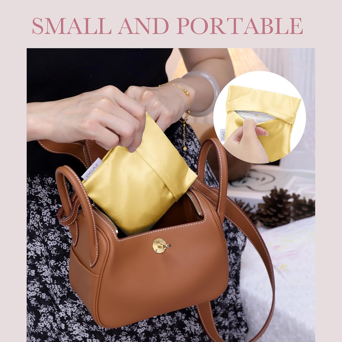 DGAZ Silk Sanitary Napkin Storage Bag, Period Bags for Teen Aged Girls, Portable for Panty Liners/Menstrual Cup/Small Tampons，Mini Makeup Bags for Purse(Mimosa)