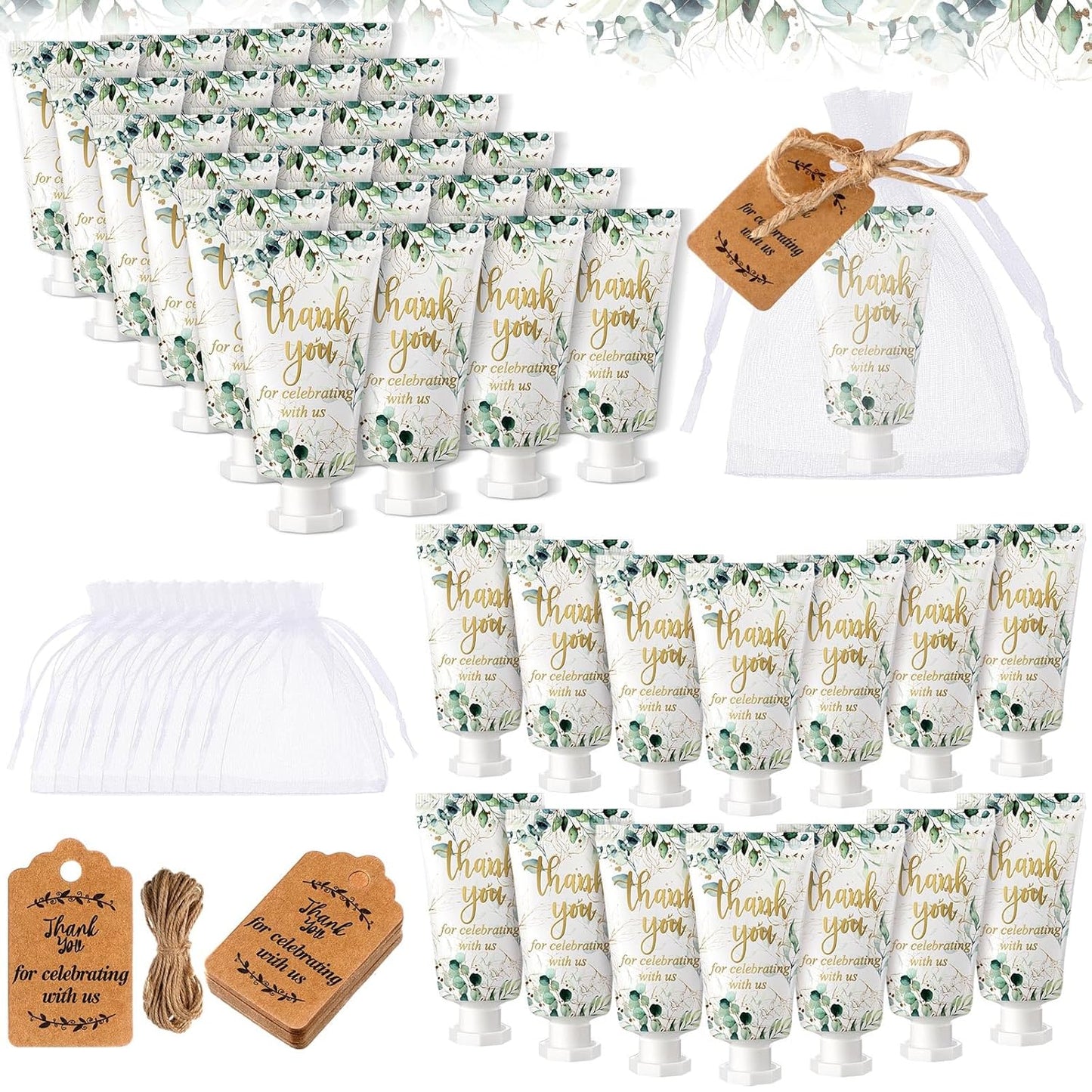 48 Sets Baby Shower Hand Cream Party Favors for Guests Gift Bulk Travel Size Hand Lotion Set for Baby Shower Wedding Christmas(Eucalyptus Leaves)