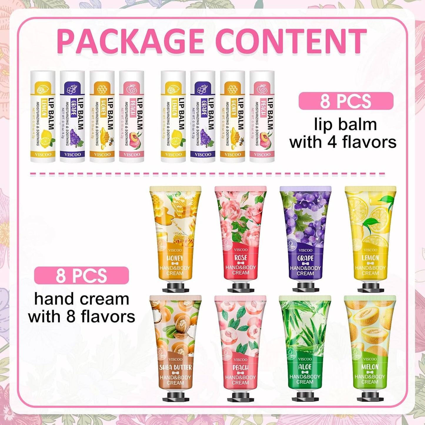 16 Pack / 8 Sets Bulk Lip Balm and Hand Cream Gift Set, Bridal Shower Gifts and Bridal Wedding Favors for Guests, Baby Shower Party Favors for Guests, Thank You Gifts, Birthday Gifts for Women