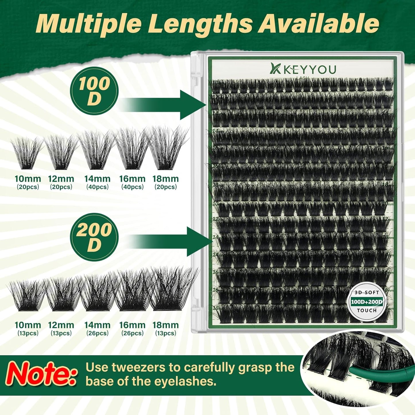 Clusters 3D Effect 231pcs Eyelash Clusters 100D200D 10-18mm D Curl Wispy Lashes Individual Cluster Lashes Natural Volume Soft DIY Lash Extensions (3D-100D200D-D-10-18MIX)