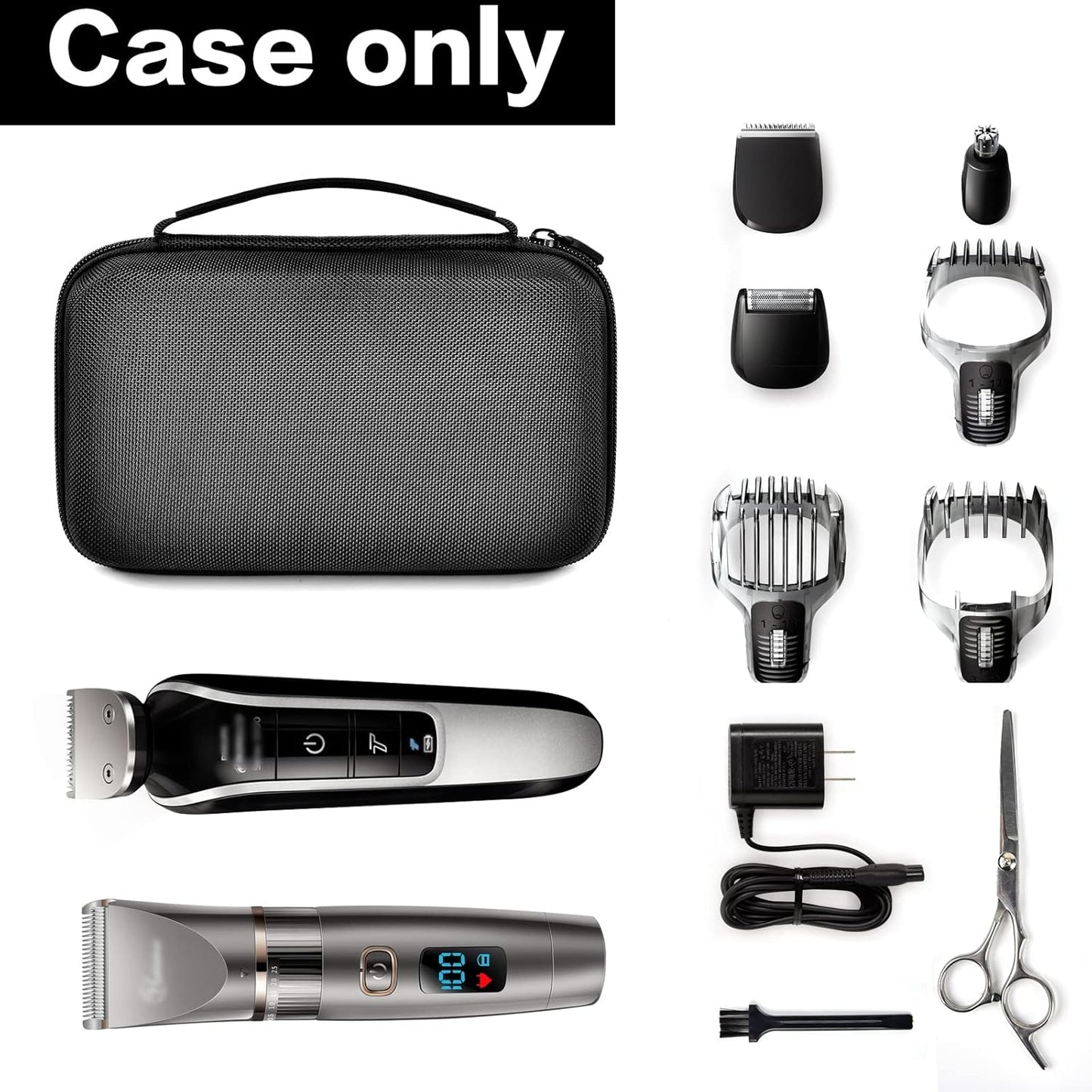 Case Compatible with Hair Clipper Barber, Trimmer Travel Storage Organizer for T Finisher Liner, Comb Cutting Guide, Clipper Blade Oil, Cleaning Brush and Other Grooming Kit - Black Case+Black Zipper