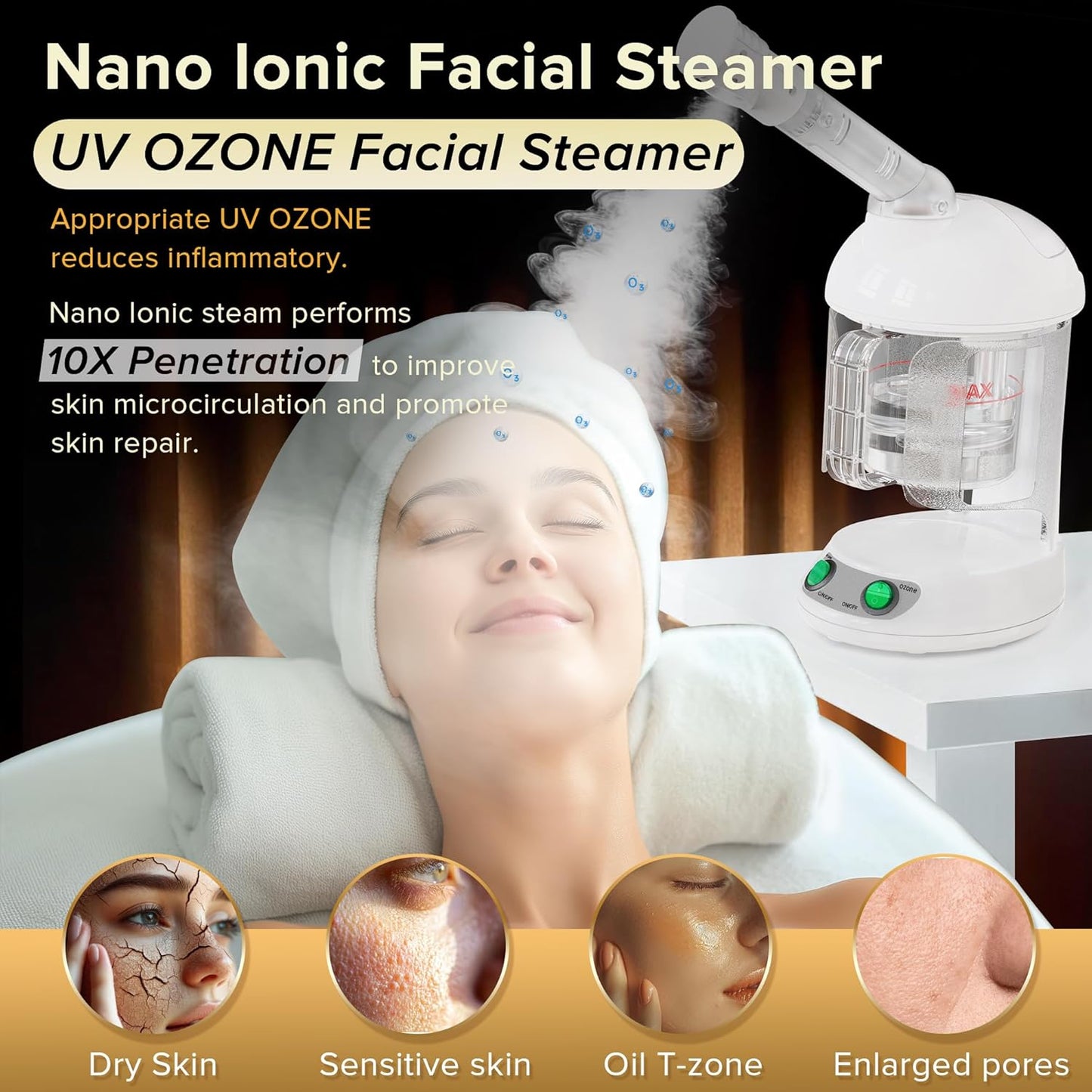 Easy to Clean Facial Steamer, Portable Nano Ionic Face Steamer for Facial Deep Cleaning, with 360° Rotating Arm, 300ML Large Capacity, with Aromatherapy Diffuser, Warm Mist