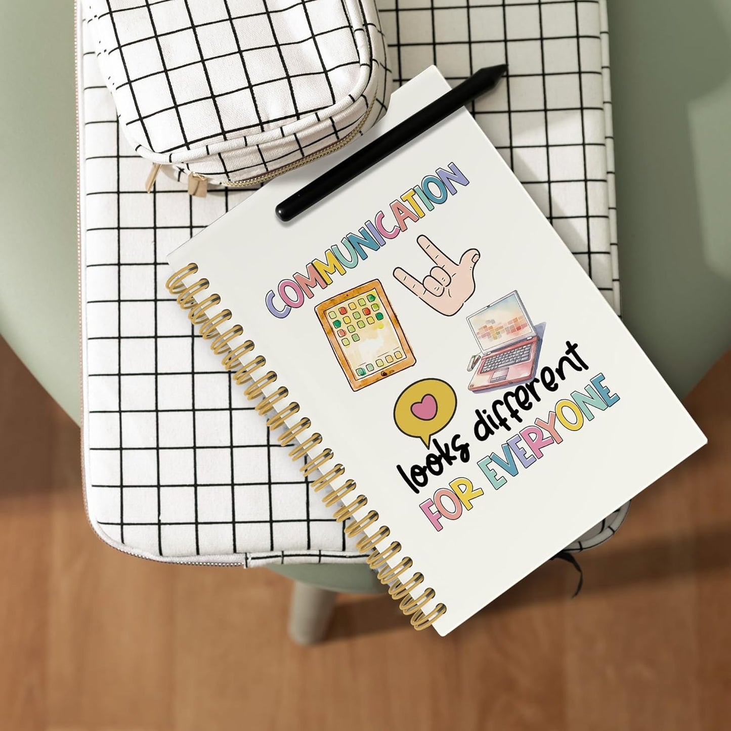 Speech Therapy Journal Notebook, Speech Pathologist School Office Supplies, Communication Looks Different For Everyone Hardcover Spiral Notebook 5.5x8.3 Inch