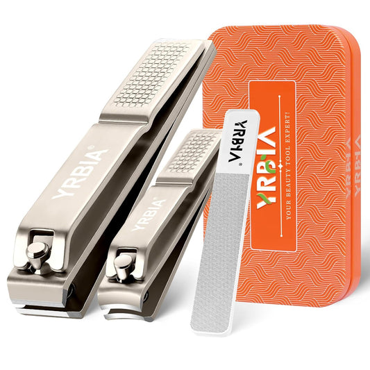 Nail Clippers with Glass Nail File, YRBIA 3 Piece Ultra Sharp Nail Clipper Set, Professional Fingernail & Toenail Clippers Nail Cutter for Men and Women (Champagne)