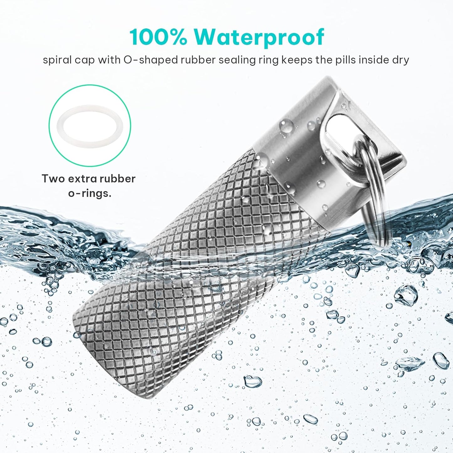 100% Waterproof Titanium Pill Box Keychain - TSA Approved, Strong and Heat Resistant, Travel Friendly | Fashion Necklace Design, Ultra Light and Compact with Extra Sealing Ring