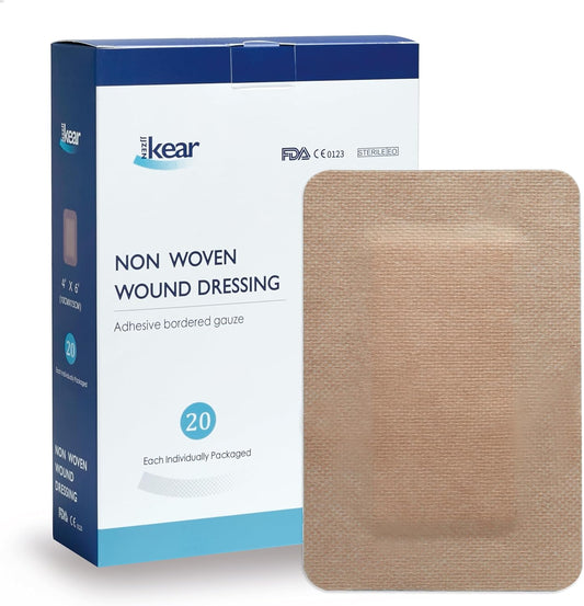4"X6" 20 PCS Extra Large Sterile Nude Island Dressing Bandage for Wound - Self-Adhesive Boarded Gauze Pads - Latex Free - Medical Grade (Nude, 4"X6"-20PCS)