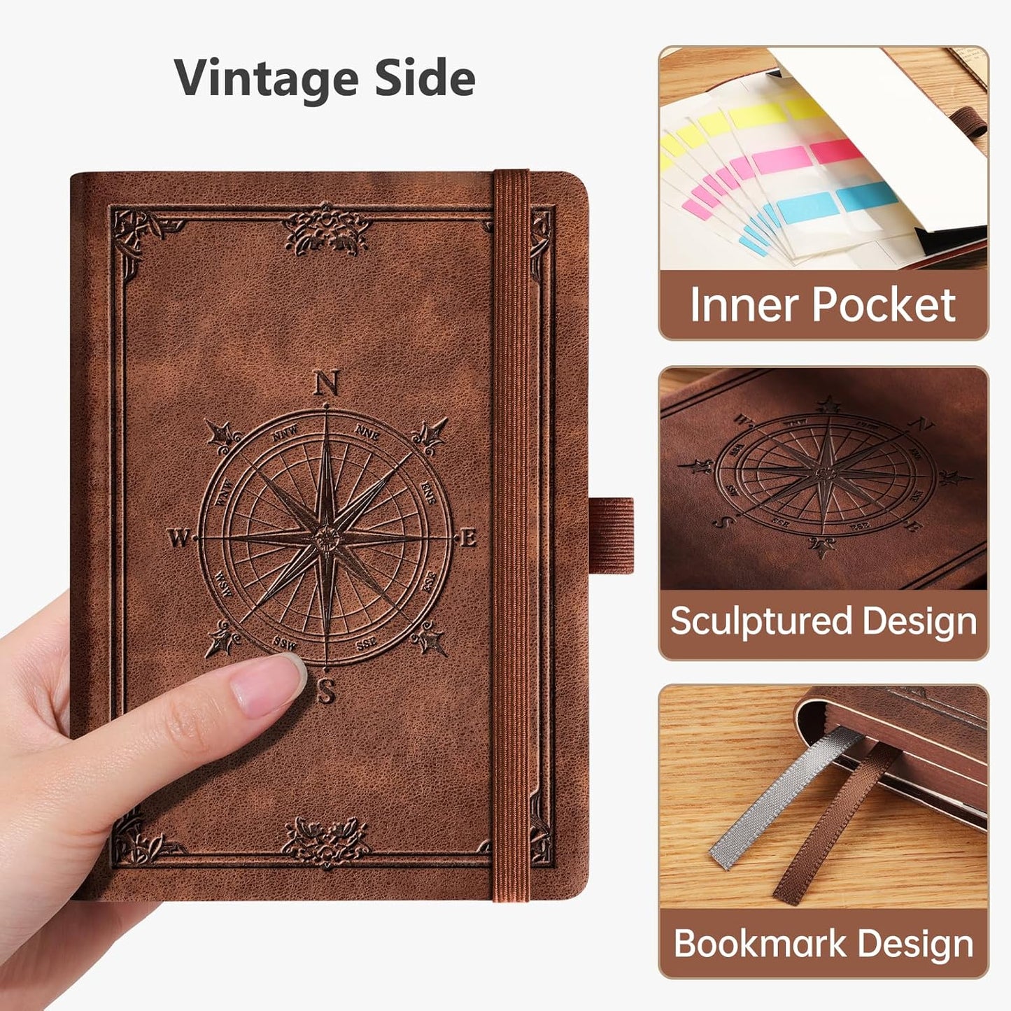 AHGXG Small Blank Pocket Journal Notebook for Men - 256 Numbered Pages B6 Mini Journal, Vintage Soft Leather Hardcover, 80gsm Paper, for Women Work Office School, 4.1'' X 5.7''- Brown