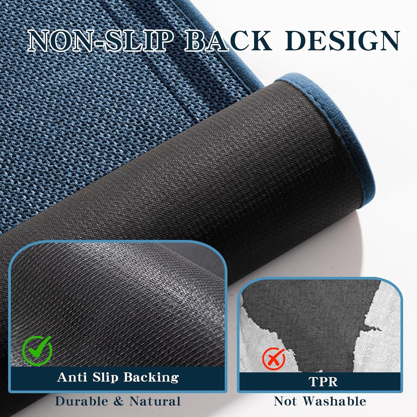 chakme Bathroom Rugs Mat 32x17, Ultra Thin Non Slip Bath Mat Quick Dry Absorbent Bath Mat for Bathroom, (Dark Blue, 32"x17")