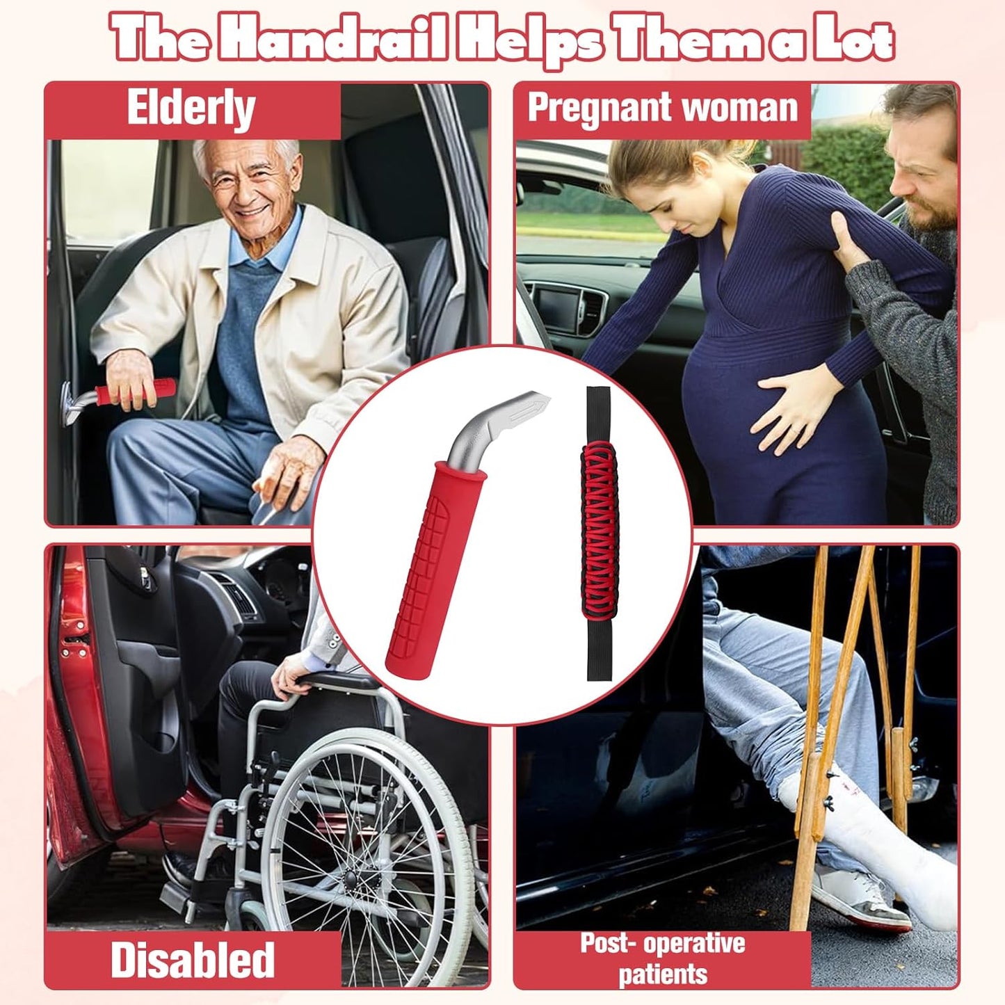 Car Door Handle for Elderly, Car Handle Assist for Elderly Car Door Handle, Car Cane Vehicle Support Handle, Car Headrest Grab Handle, Car Rear Seat Back Roll Bar Grip Handle