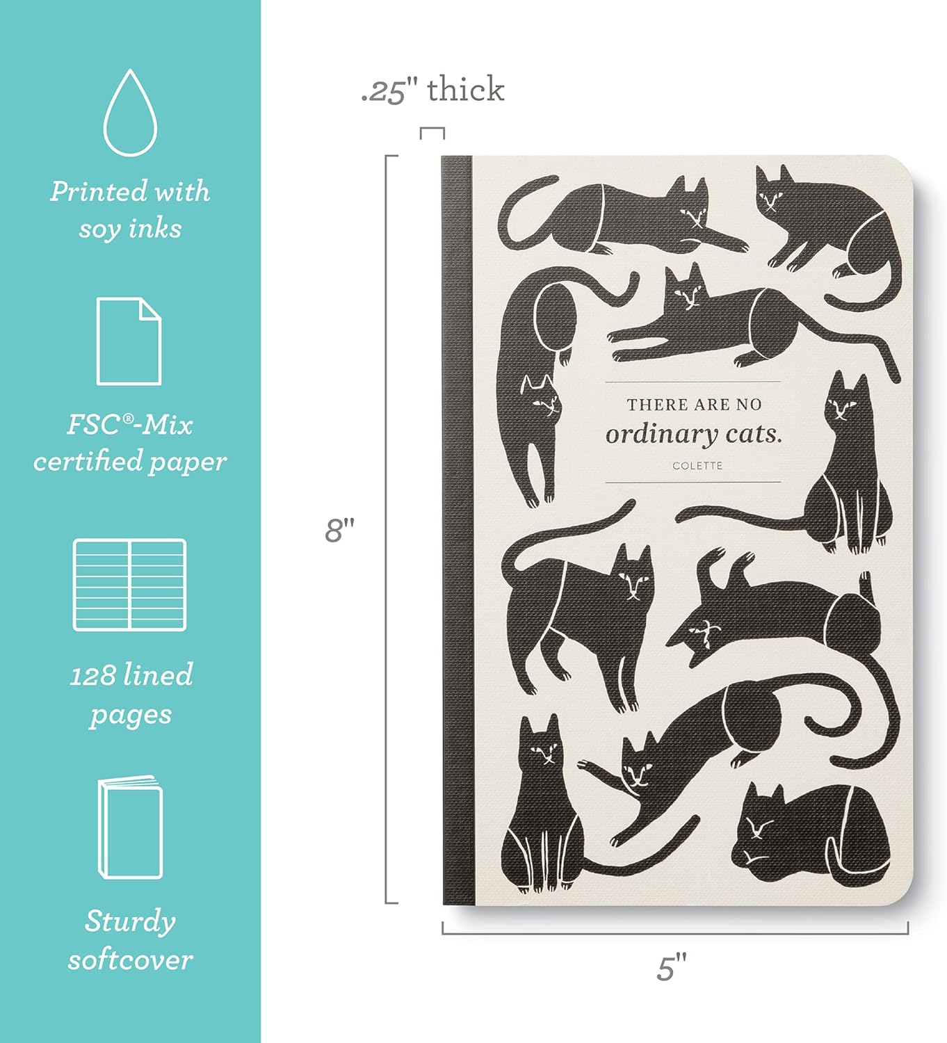 Compendium Softcover Journal - There are no ordinary cats. – A Write Now Journal with 128 Lined Pages, 5″W x 8″H