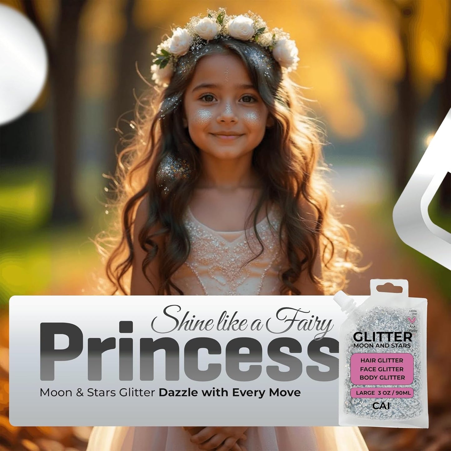 Face, Body & Hair Glitter Gel – Halloween Glitter for Kids and Women – 3 Oz Cosmetic-Grade Gel w/Moon & Stars for Festivals & Halloween Party, Easy Apply & Wash Off - Silver/Pink 2Pack