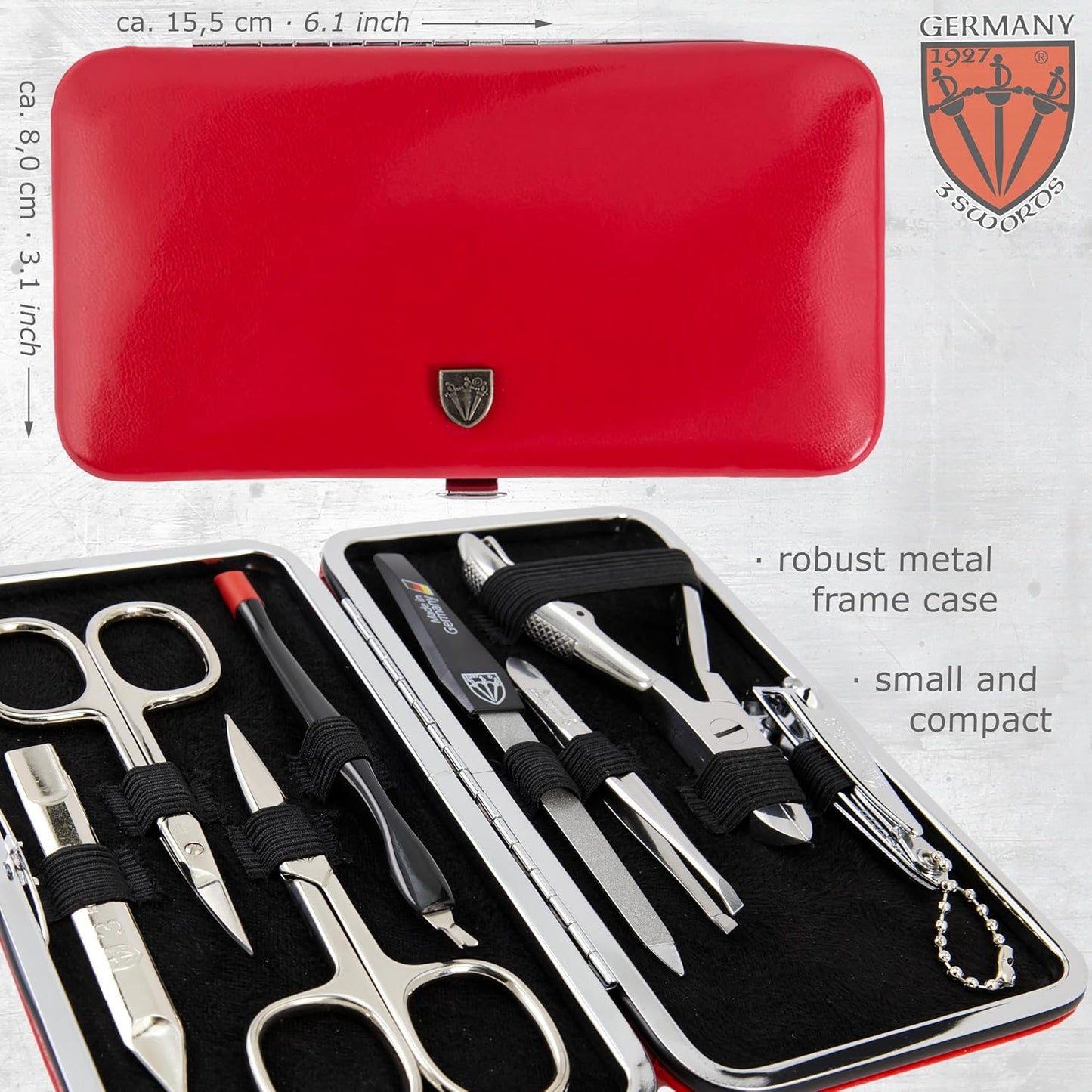 3 Swords Germany - brand quality 7 piece manicure pedicure grooming kit set for professional finger & toe nail care scissors clipper fashion leather case in gift box, Made by 3 Swords Germany (6288)