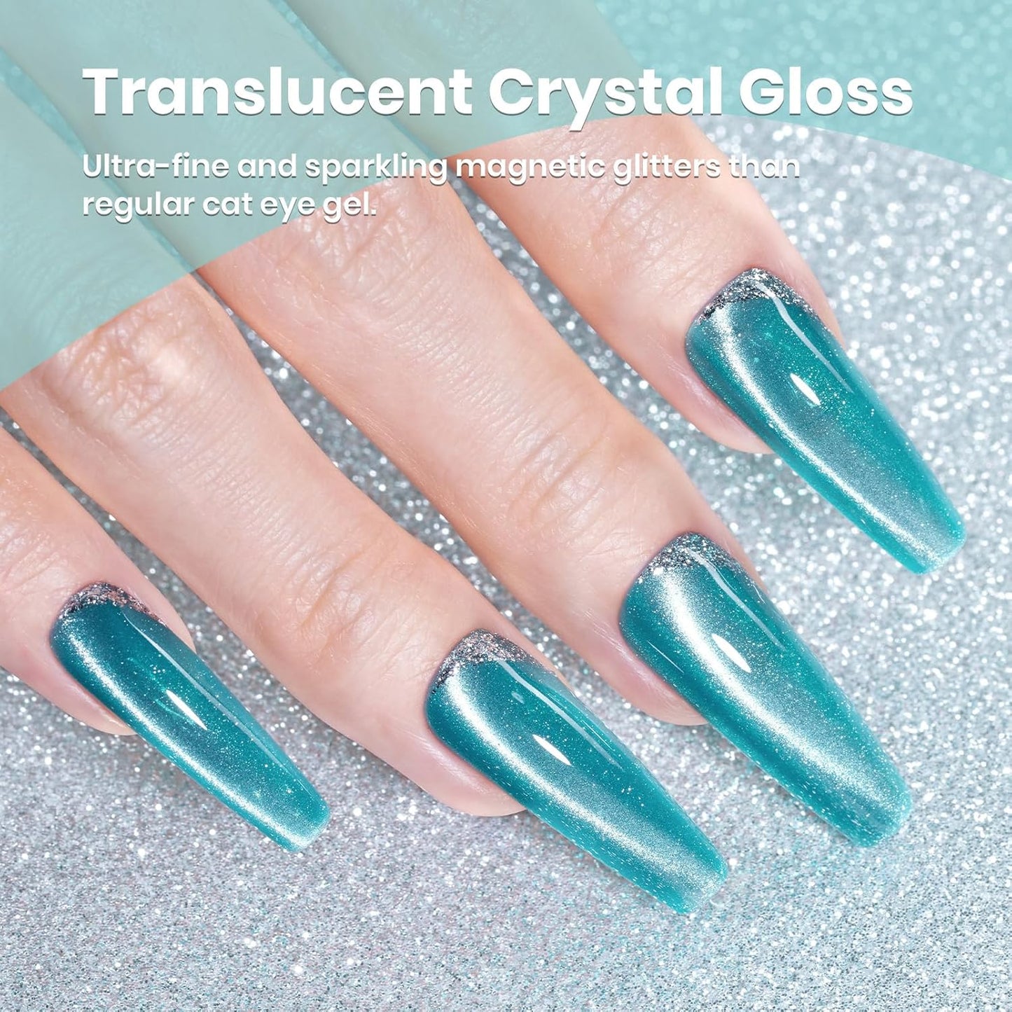 Beetles Blue Cat Eye Gel Polish, 15ML Blue Glass Cat Eye Glitter Gel Polish with Magnet Shimmer Translucent Sheer Color Soak Off UV Tide beam Series French Nail Art Dsign Gift for Women