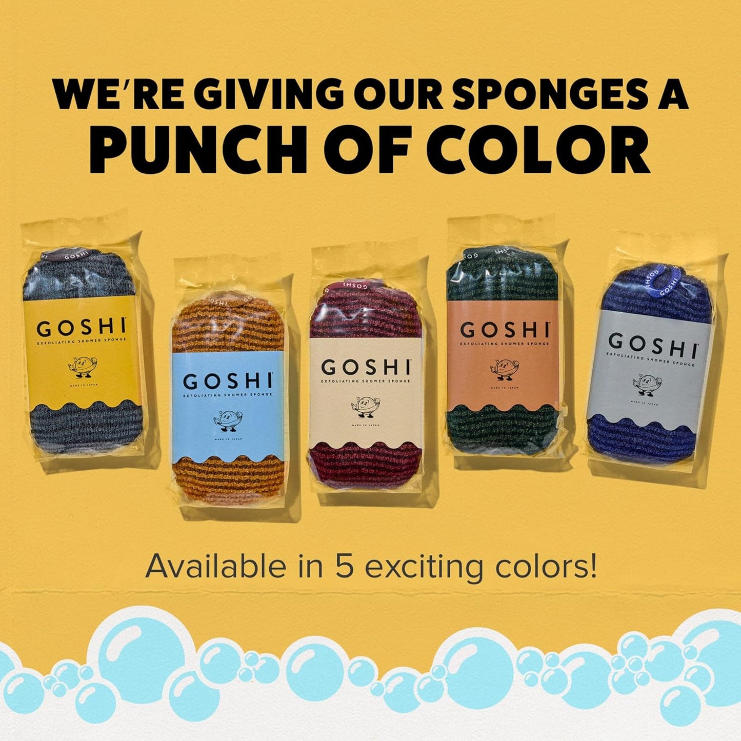 GOSHI Exfoliating Shower Sponge - Rip-Resistant, Rapid-Drying Exfoliating Bath Sponge for All Skin Types - Grey - Made in Japan