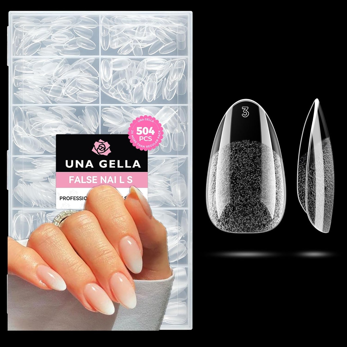 UNA GELLA Short Oval Almond Fake Nails 504pcs Press on Nails Pre-shape Short Almond Round Gel Nail Tips for Full Cover Acrylic False Nails For Nail Extension Home DIY Salon 12 Sizes False Gelly Tips