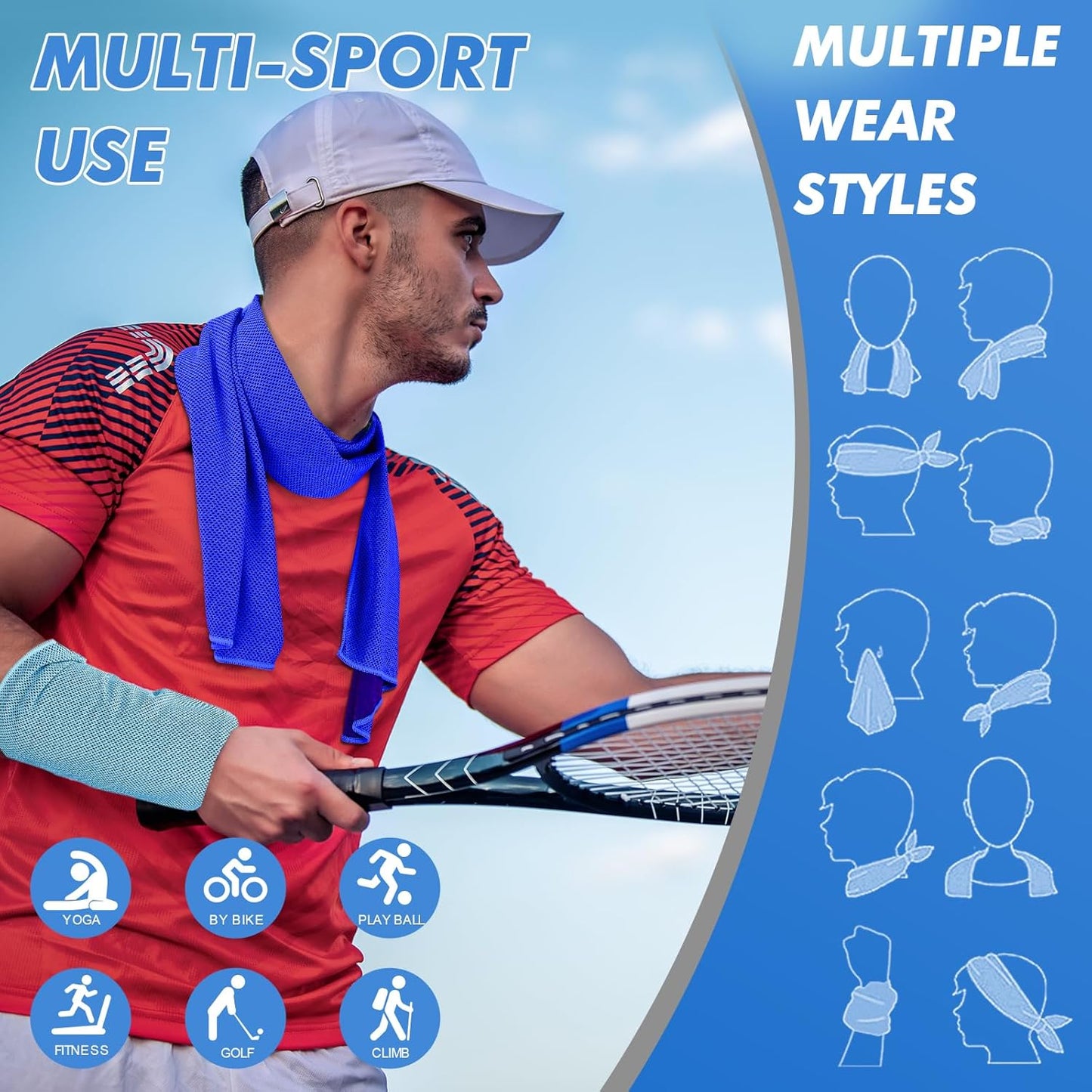 4 Pack Cooling Towels (47"x12") for Neck and Face, Ice Towel for Hot Weather, Soft Breathable Chilly Gym Towels, Microfiber Towel for Work Out, Yoga, Running, Camping & More Activities