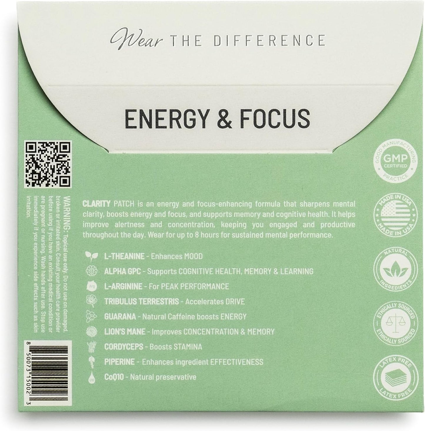 Clarity Film Patches – Topical Patches for Energy & Focus - Patch with Botanical Extracts – Natural Support for Memory & Concentration - Long-Lasting Effect – 16 Pack