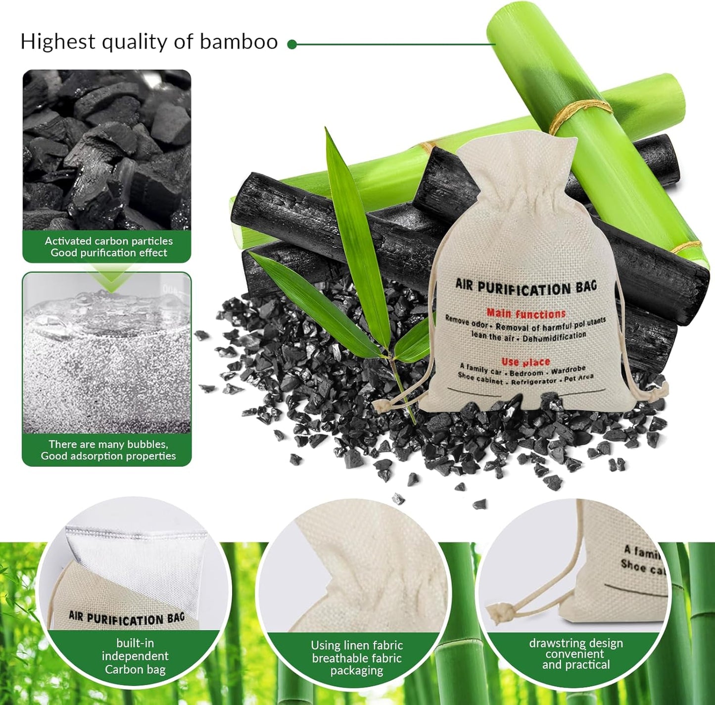 4 Pack charcoal odor absorber,Bamboo Charcoals Air Purifying Bag Charcoals Deodorizer Eliminator for Strong Odors in Car, Closet, Shoe, Basement (200G*4 Pack Beige, Unscented)