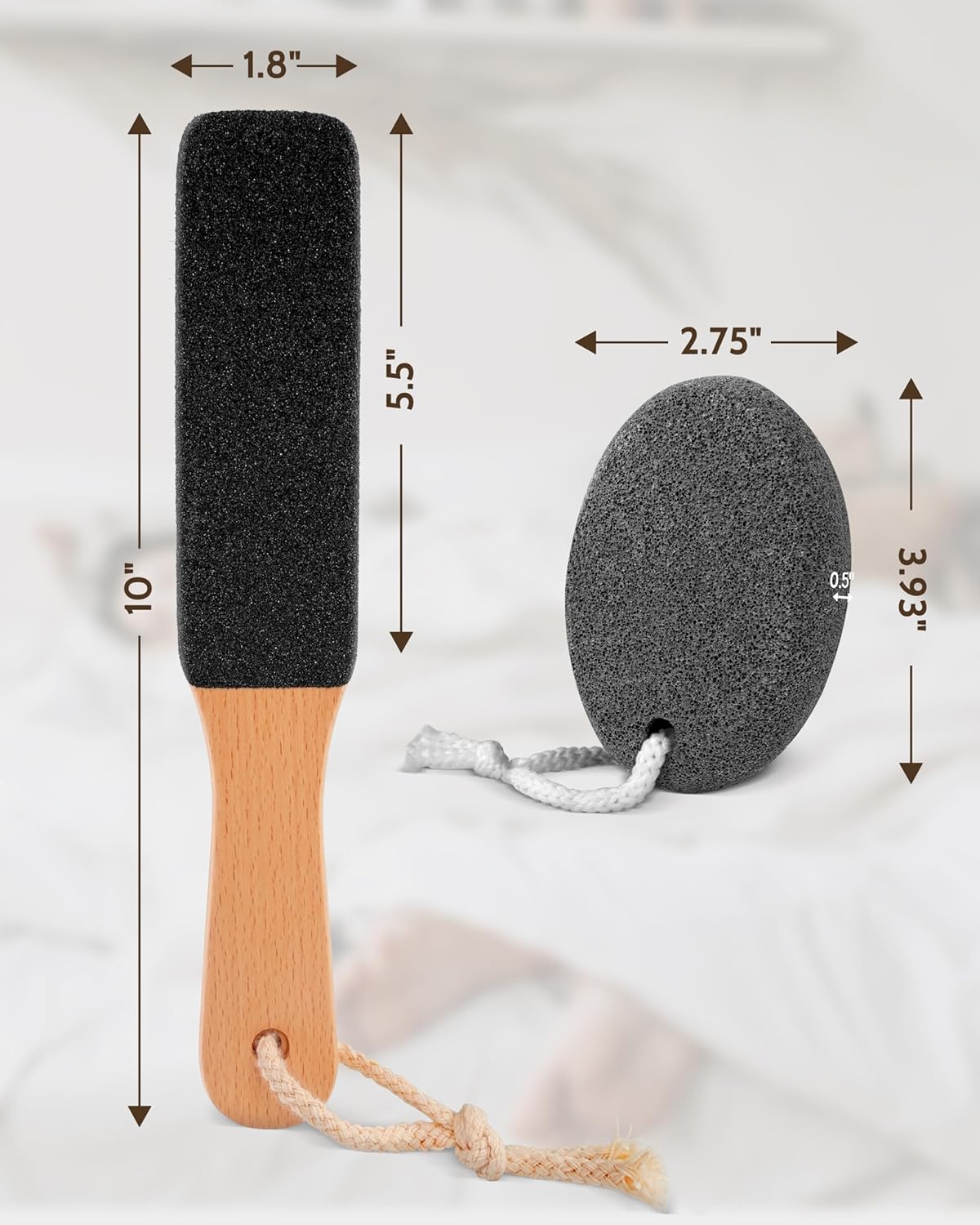 Pumice Stone Foot File, 4pcs Set Callus Remover for Feet with Wooden Handle, Pedicure Foot Scrubber to Remove Dead Skin, Dry, Rough, Corns Skin Scraper