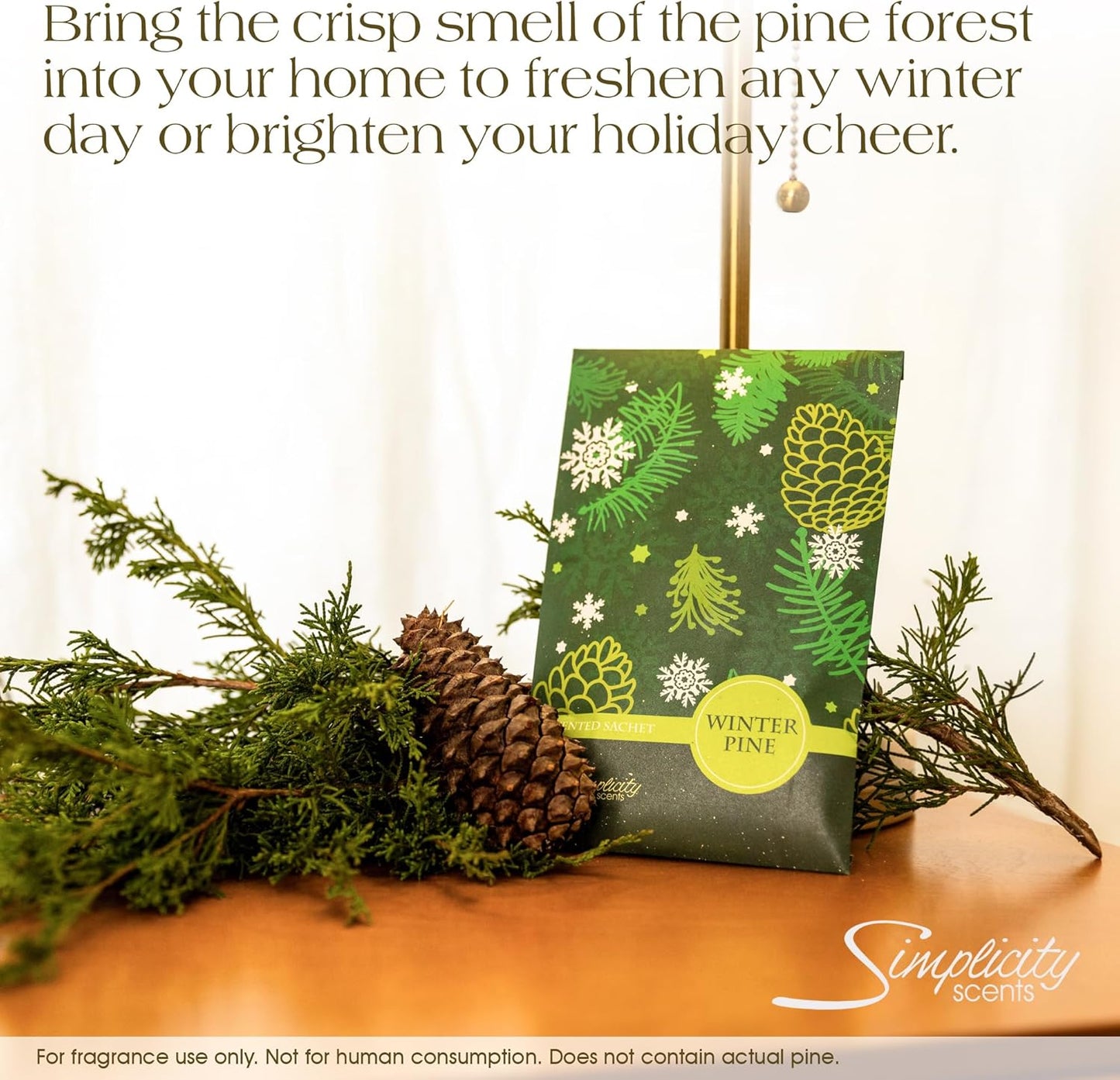 Winter Pine Scented Sachets Pack of 3, Long-Lasting Scented Bags, Home Fragrance, Air Freshener & Deodorizer for Closet, Room, Drawer, or Cars, Made in USA