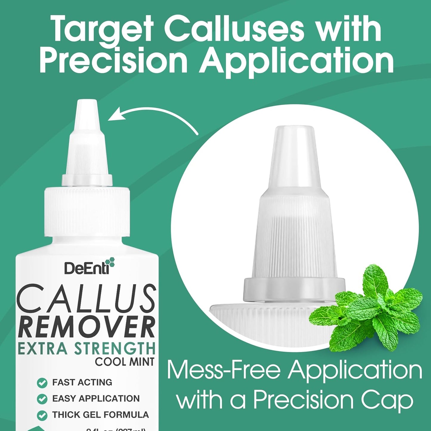 DeEnti Callus Remover for Feet, Extra Strength Foot Callus Remover Gel, 8oz Salon Grade Home Pedicure Supplies for Dry Skin, Cracked Heel, Professional Strength Foot Care, Cool Mint