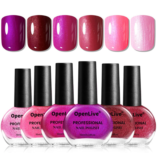 10ml 6 Colors Red Glitter Nail Polish Set Glitter Rose Red Pink Deep Purple Series Nail Polish Gifts for Women