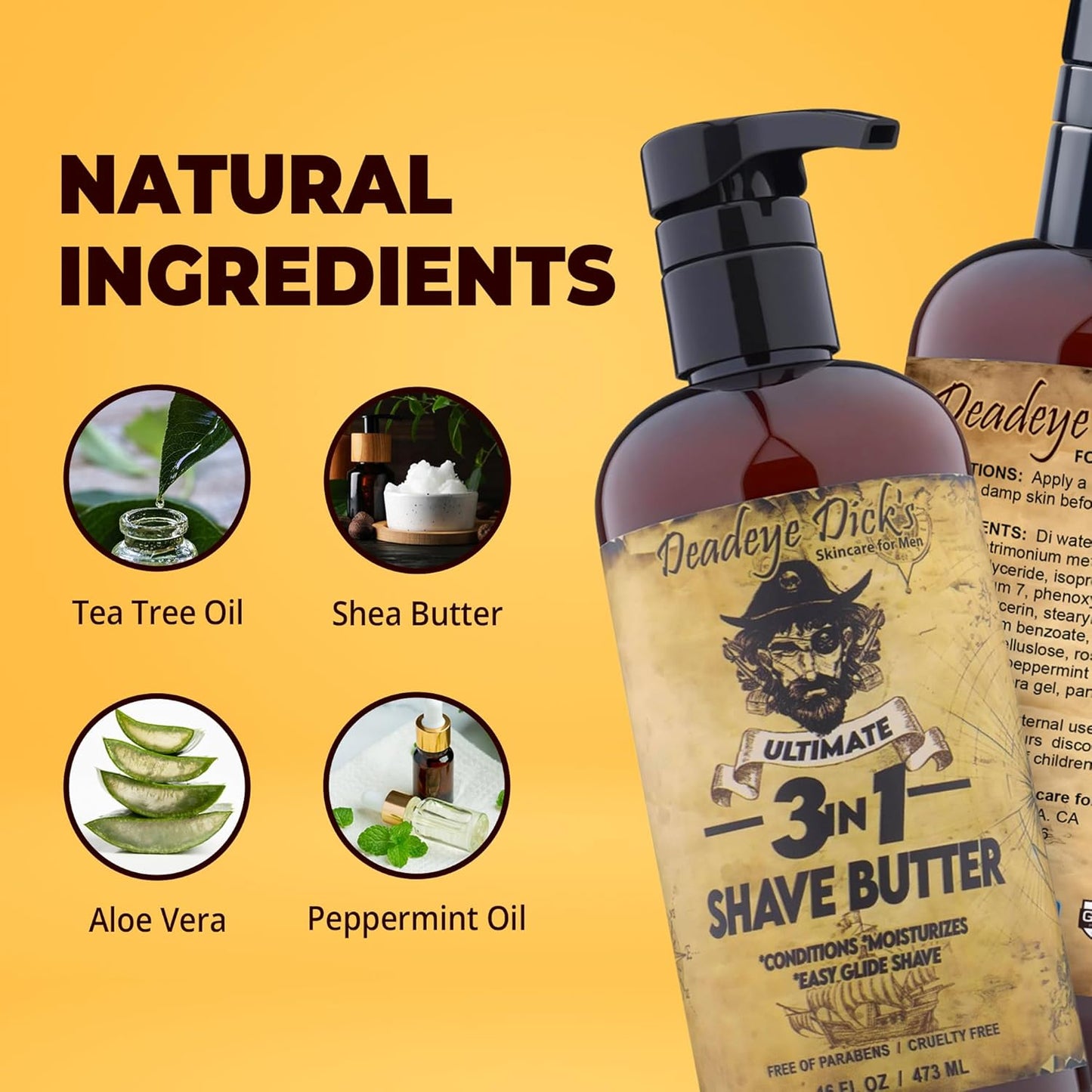 DeadeyeDick's 3-in-1 Shave Butter | Natural Shave Cream for Face, Head & Body | Gentle, Non-Irritating Formula for All Skin Types | 16 FL OZ