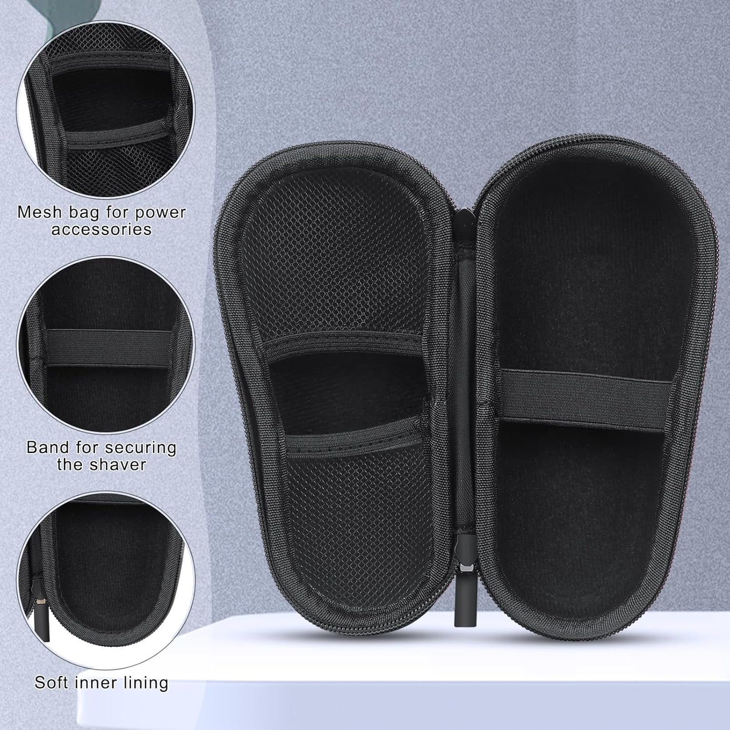 Electric Shaver Case,Travel Shaver Storage Bag & Razor Organizer Pouch,Durable,Waterproof, Compact Design for Men's Essentials,Fits Most Electric Shavers for Philips Braun Panasonic(Black)