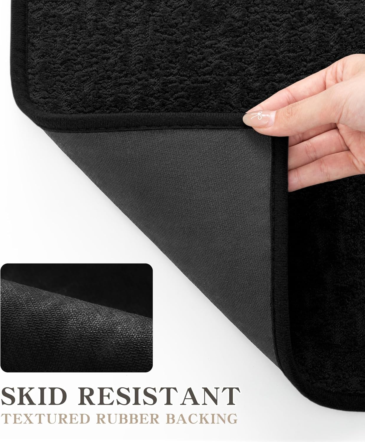 chakme Bathroom Rug Sets 5 Piece, Ultra Thin Bath Mat Quick Dry Bath Mat, Absorbent Bath Mat for Bathroom Non Slip Machine Washable, (Black)