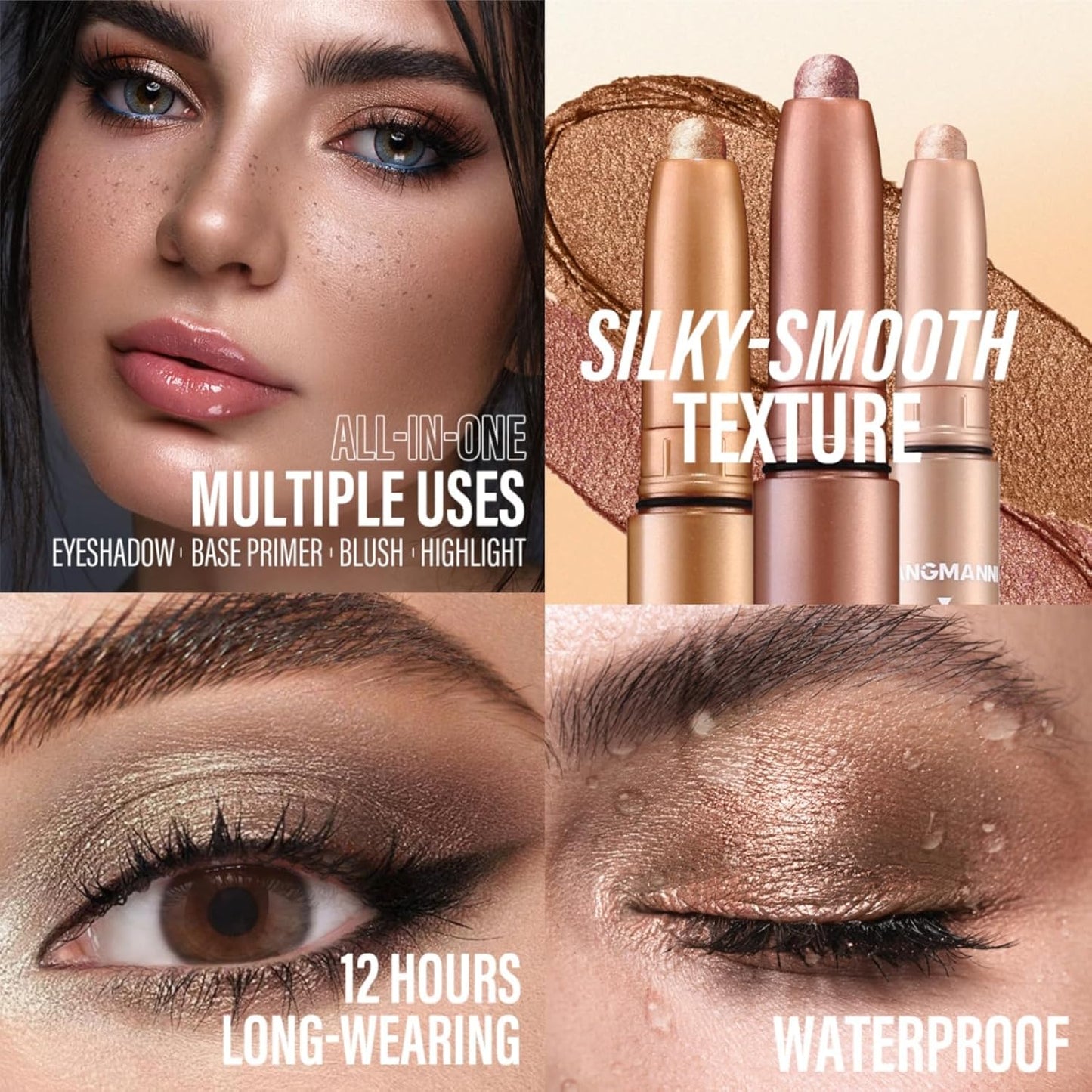 Jolilab Eyeshadow Stick Set, 2 Colors Matte Professional Bright-Colored Contouring and Highlight Eyeshadow Stick, Cream Waterproof Long Lasting High Pigmented Eye Shadow(2, 07+10 2pcs)