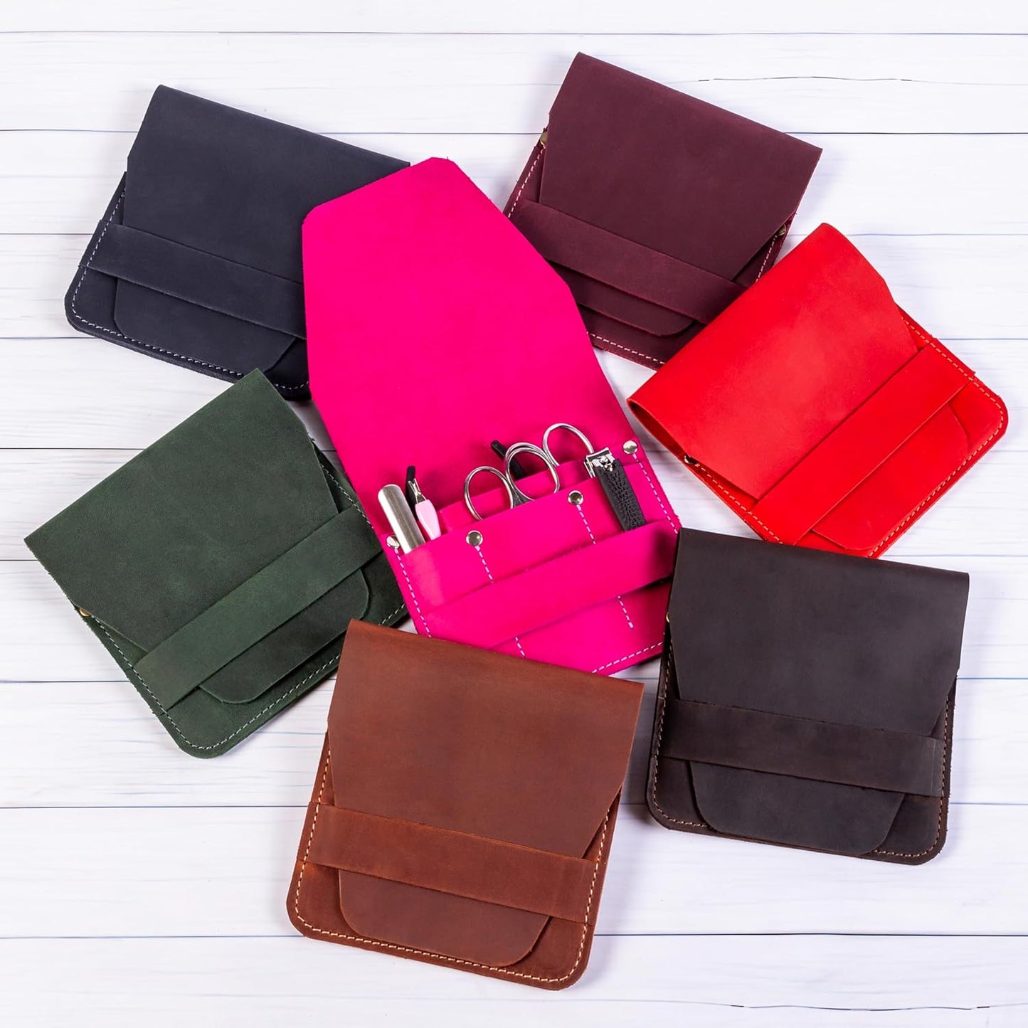 Leather Manicure Set Case Grooming Kit Organizer (Atlantic Deep Green)