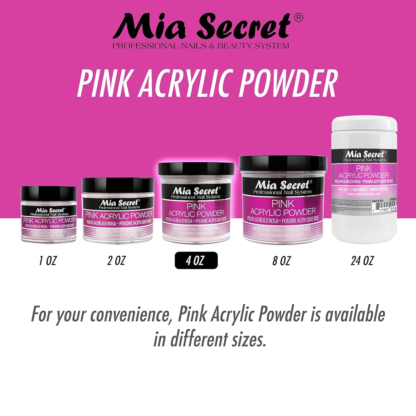 Mia Secret Pink Acrylic Powder 4 oz.