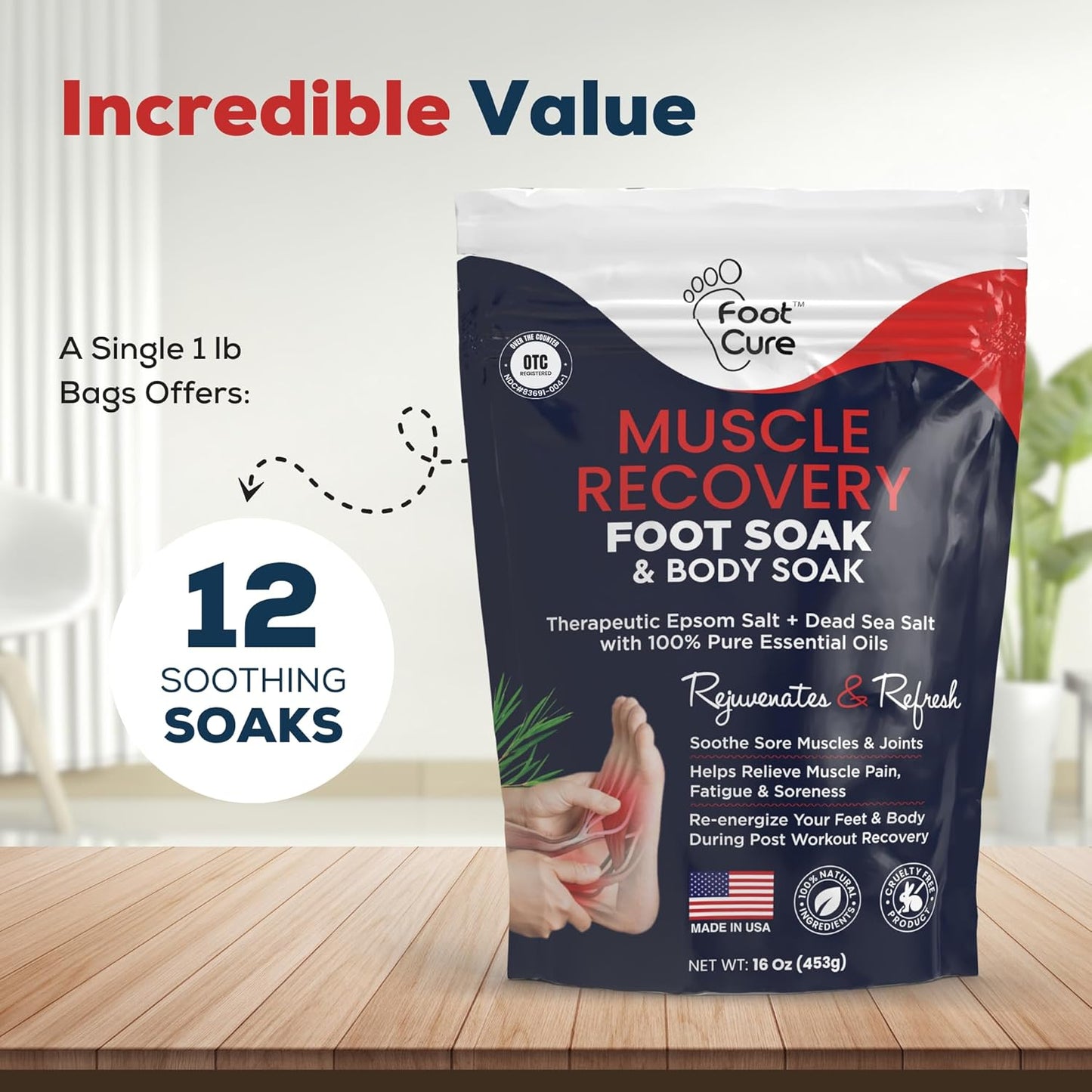 Foot Soak with Epsom Salts – All-Natural Blend for Relaxing Foot Care – Softens Calluses & Refreshes Feet – Invigorating Scent, Spa Pedicure, Made in USA – 16oz (Pack of 1)