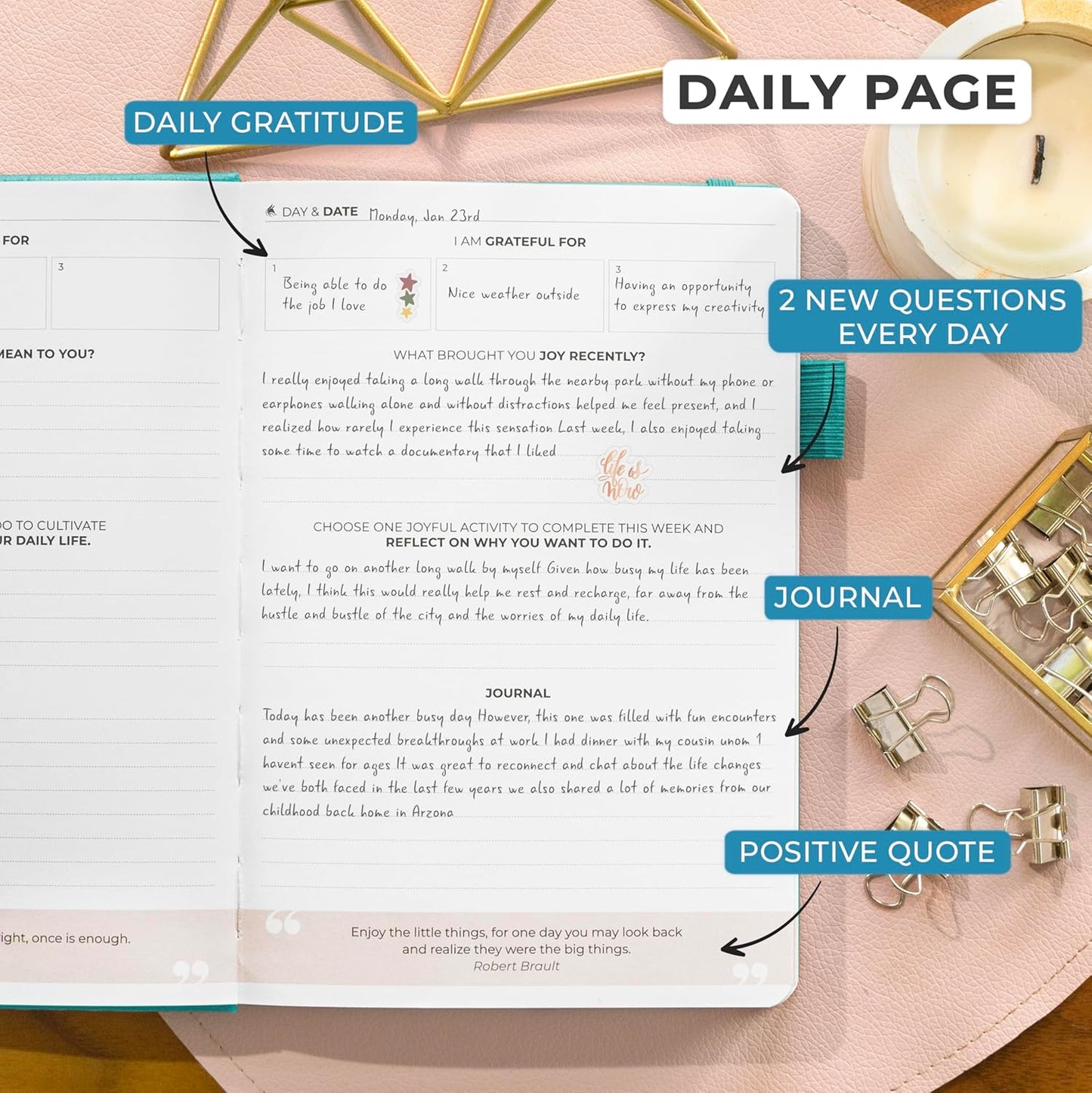 Clever Fox Happiness Notebook – Daily Positivity Journal for Women with Prompts & Positive Quotes – Affirmation & Self Esteem Gifts (Turquoise)