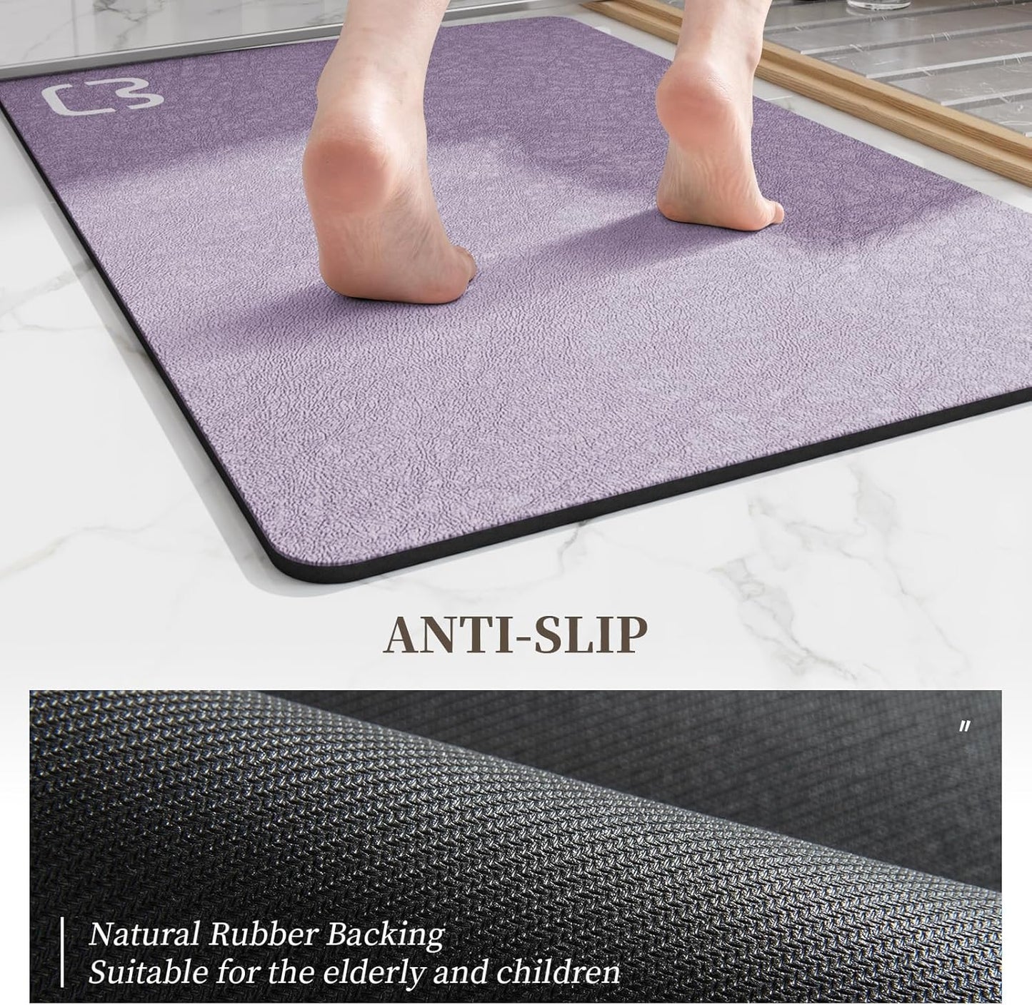 Diatomaceous Earth Bath Mat Rugs Quick Dry Super Absorbent Non Slip Rubber BottomThin Bathroom Mat Fit Under Door, Floor Rugs in Front of Bathtub,Shower Room,Sink,Washable, 15.7"x23.6", Lavender