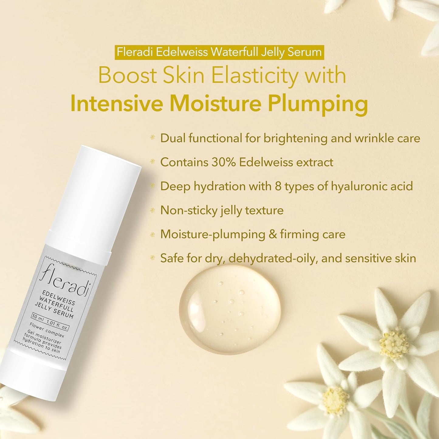 Edelweiss Essence: 30% Flower Extract Jelly Serum - Non-Sticky Hydration, Crafted by Renowned Korean Skincare Experts