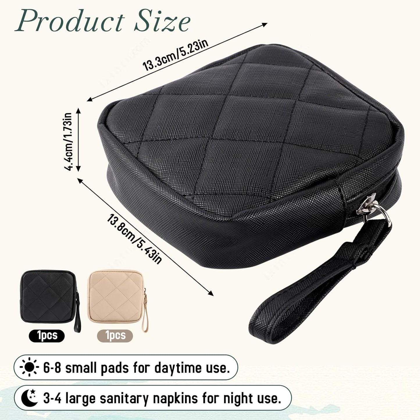 2 Pcs Sanitary Napkin Storage Bag,Period Bag, Period Pouch,Feminine Menstrual Pad Tampon Organizer,Portable Sanitary Pads Pouches First Period Kit for Teen Girls Women Ladies(Black&Beige)