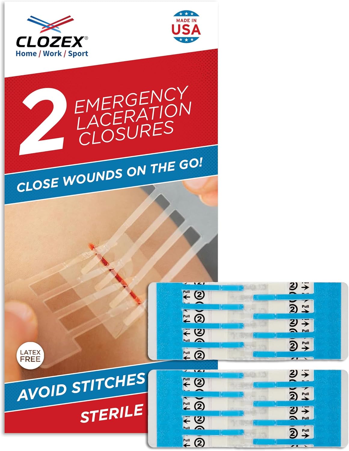 Clozex Emergency Laceration Closure Only- Close Wounds Without Stitches with This Surgical-Grade Skin Device. Available in 3 Variations for Wounds up to 1.0” or 3.5”. Life Happens, Be Ready!