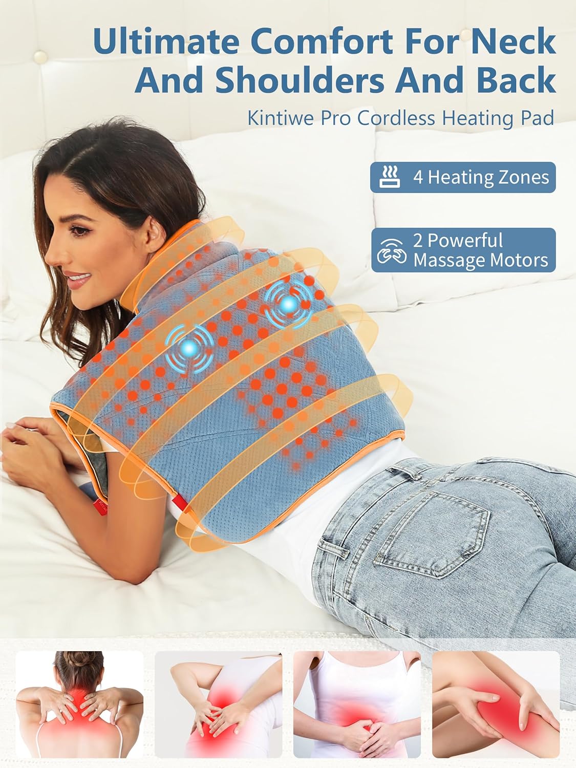Heating Pad for Neck and Shoulders and Back with Battery,12V Heated Pad with Vibration Massager and 3 Heating Modes,Portable Weighted Electric Heat Pad,16.5'' x 23.2''